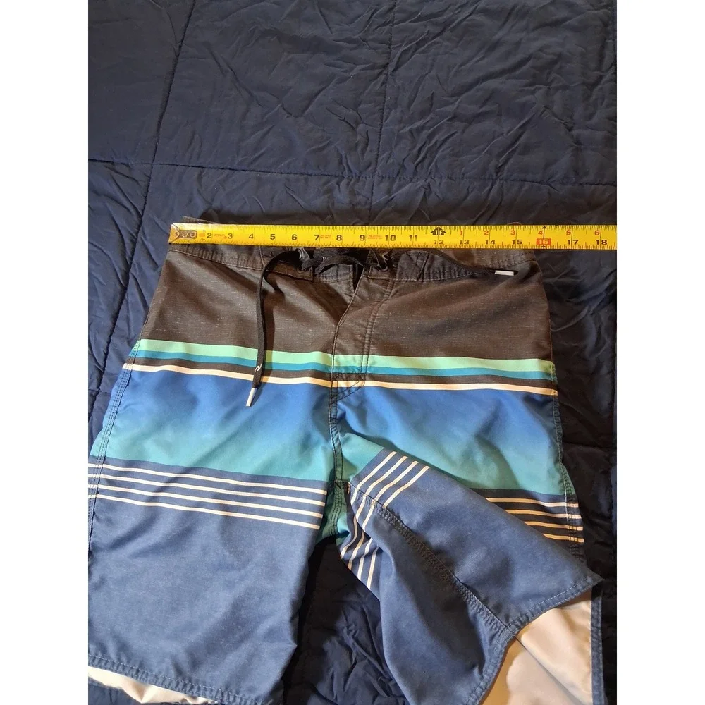 Rip Curl Mens Board Shorts Blue Charcoal Striped Swim Trunks Size‎ 29
